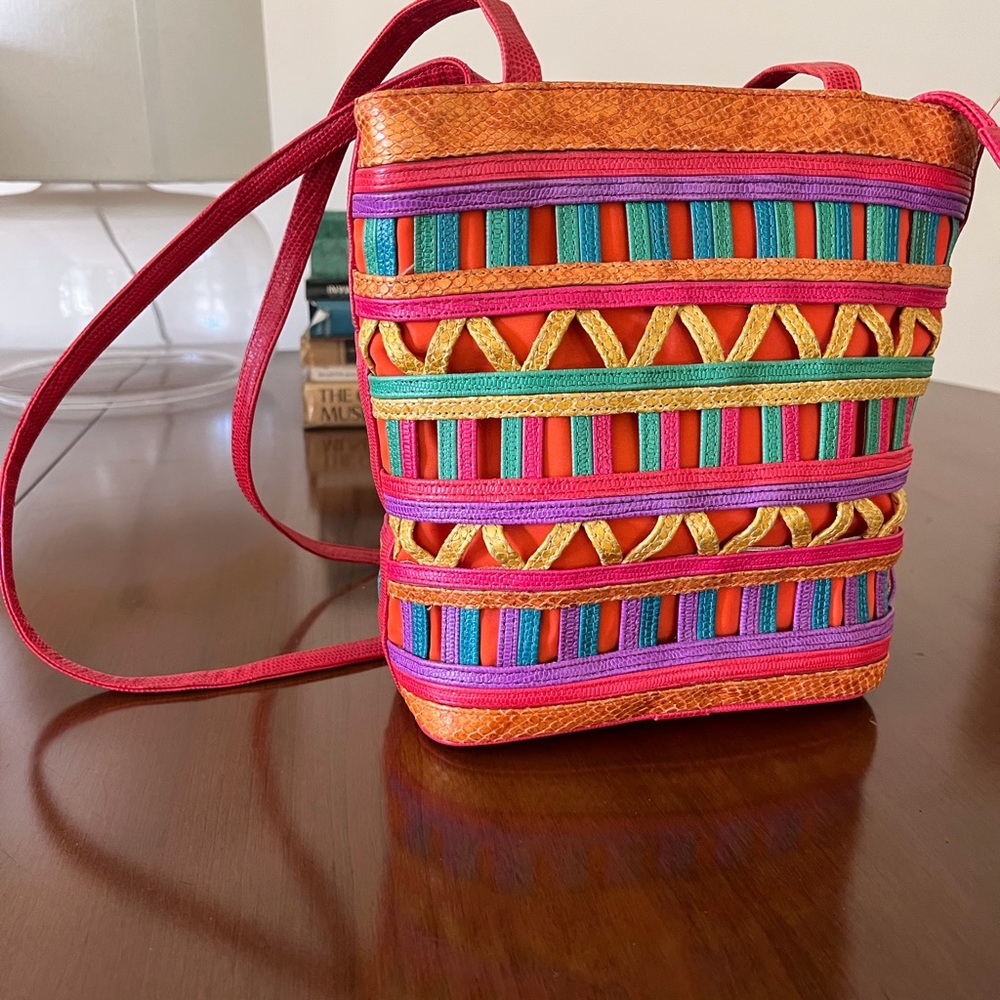 Vintage 80s Sharif Colorful Leather Bucket Bag